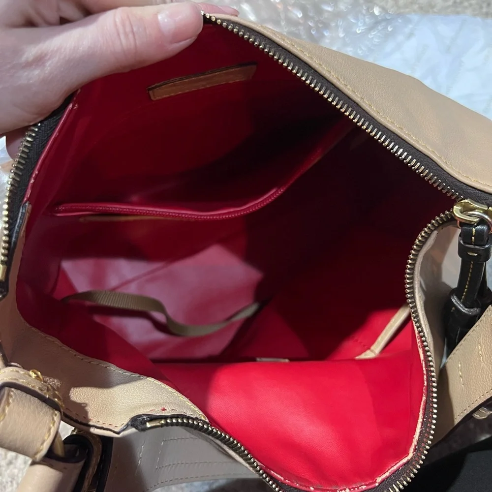 Dooney & Bourke tan and Black Leather Hobo Bag